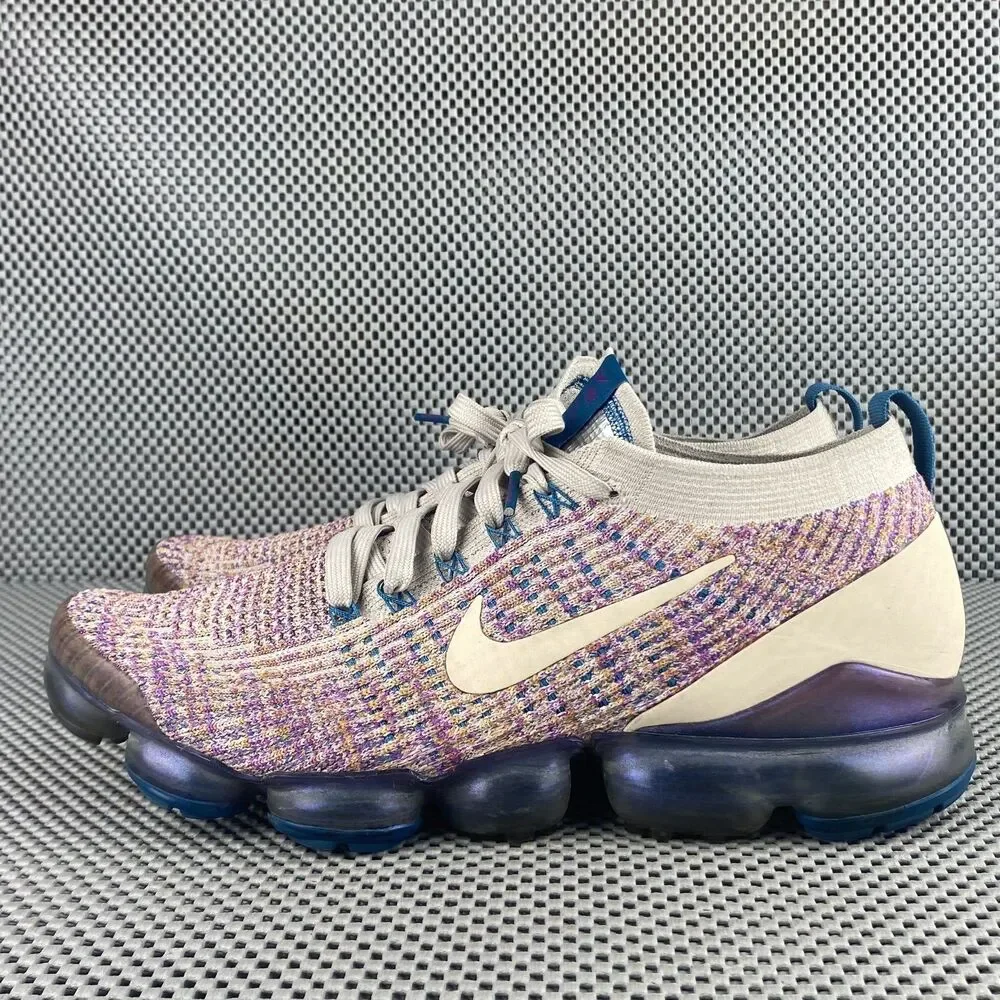 Nike Air VaporMax Flyknit 3 Running Shoes Womens 11 Cream Purple Logo Lace Up - Picture 2 of 12